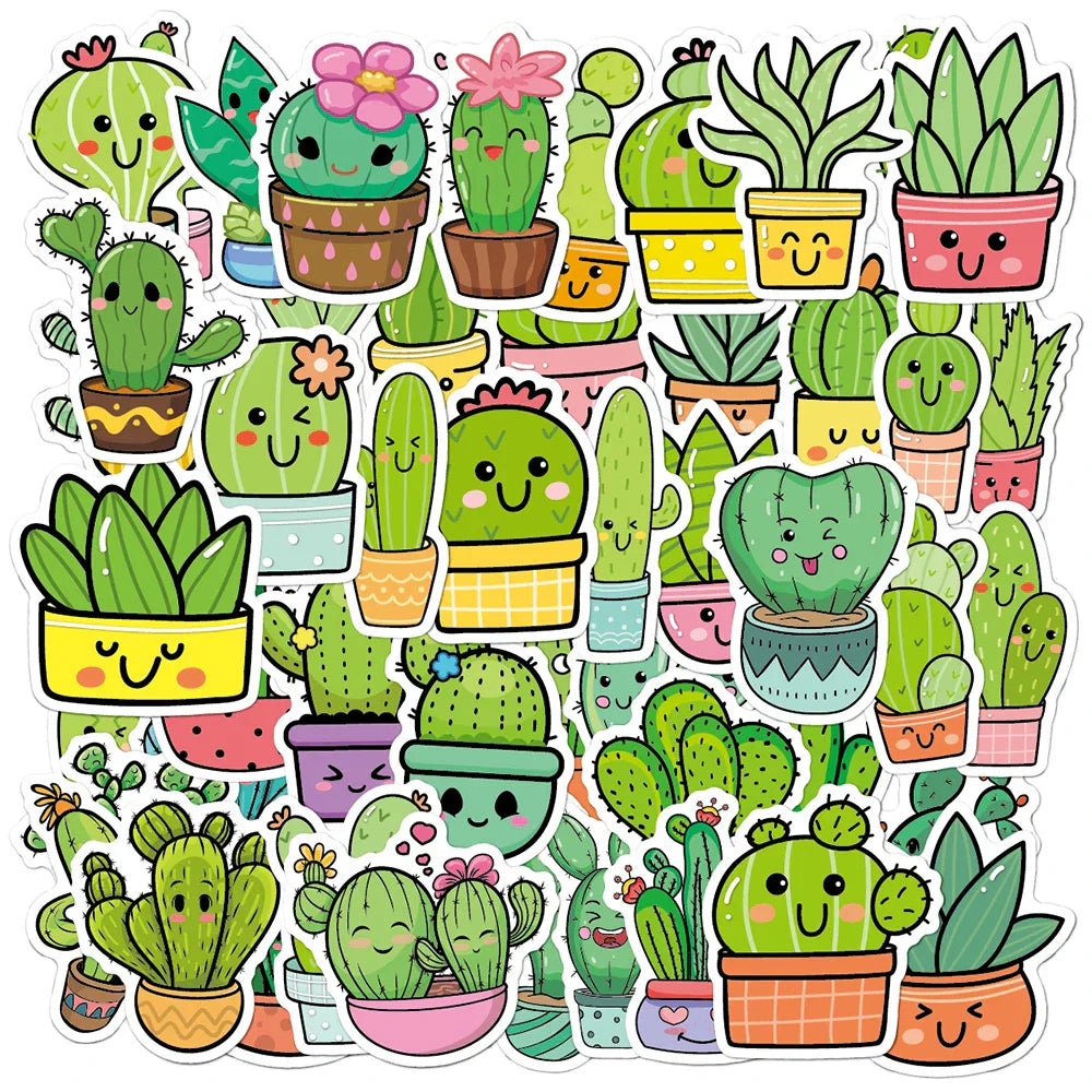 Cartoon Cactus Plant Stickers for Laptop, Phone, Scrapbook, Diary - 10/30/50pcs (ONLINE ORDER ONLY)
