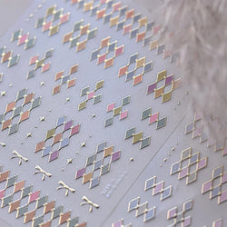 Geometric French Style Colorful Square Grid Rhombus Line Stripe Bowknot 3D Self Adhesive Nail Art Stickers Shiny Manicure Decals (ONLINE ORDER ONLY)