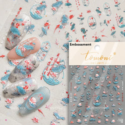 Orchid Daisy Chrysanthemum Peach Blossom Lotus Flower Vase Floral Art Fan Wintersweet Adhesive Nail Art Stickers Manicure Decals (Online Order Only)