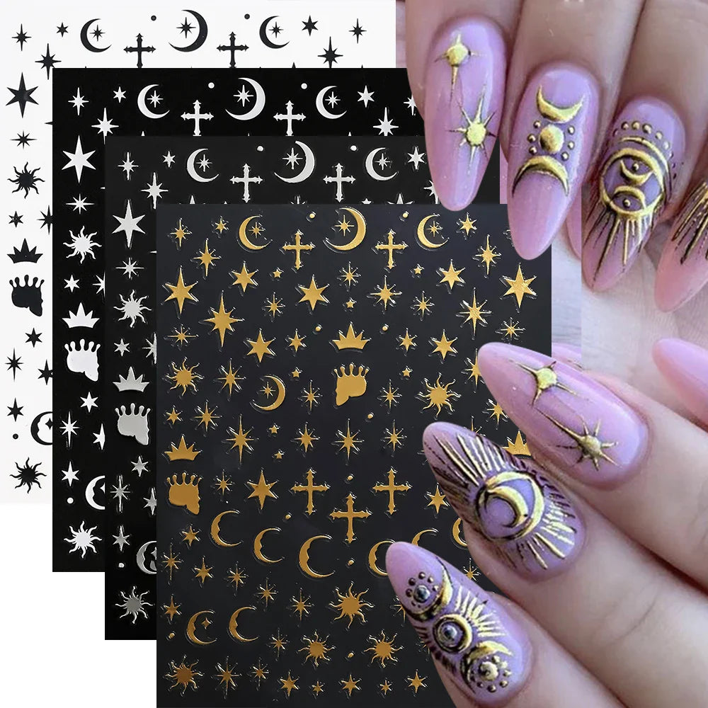 4pcs Roman Letter Design Nail Stickers Golden/Silvery/Black/White Alphabet Design Self Adhesive Decal English Words DIY Manicure (Online Order Only)