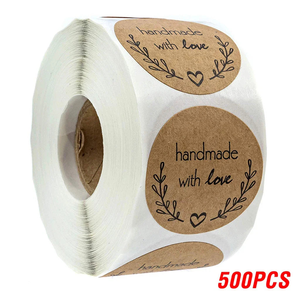 500pcs Vintage Kraft Paper Stickers Scrapbook Gift Stationery Label Stickers Handmade With Love Thank You For The Stickers (ONLINE ORDER ONLY)
