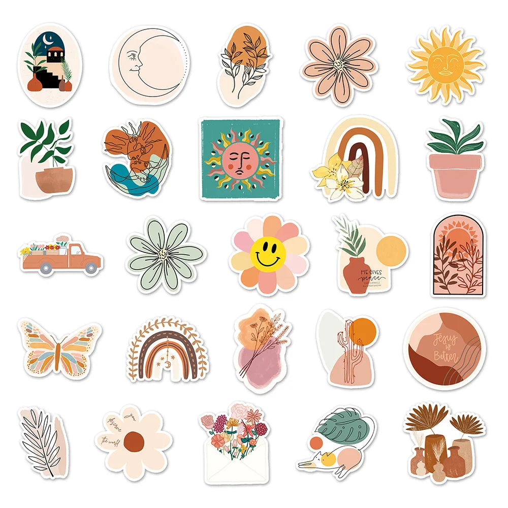 10/30/50PCS Cute Bohemia Art Aesthetic Stickers Scrapbook Laptop Phone Guitar Diary Graffiti Cartoon Boho Sticker Decal Kid Toy (ONLINE ORDER ONLY)