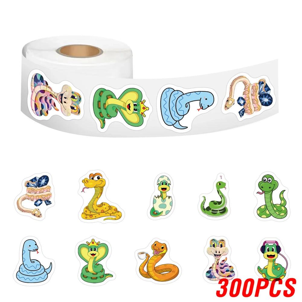 100-500pcs Cute Cartoon Snake Stickers for Laptop Phone Stationery Cup Scrapbook DIY Animals Kids Reward Sealing Label Sticker (ONLINE ORDER ONLY)