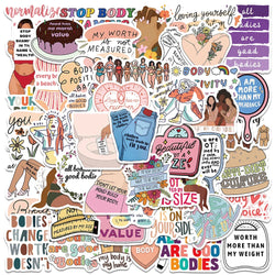 50pcs Funny Cute Cartoon Body Positivity Stickers For Laptop Water Bottle Luggage Notebook Waterproof Graffiti Vinyl Decals (ONLINE ORDER ONLY)