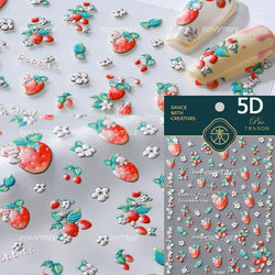 Cute Pink Tempting Strawberries Attractive Fruit Cutting Line Bowknot Star Silver Stamping Chic Nail Art Stickers Manicure Decal (ONLINE ORDER ONLY)