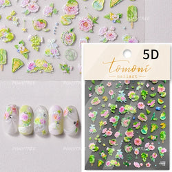 Rose Flower Bouquet Leaves Lace Bowknot Pearl Photo Frame Gird Embossed Reliefs Self Adhesive Nail Art Stickers Manicure Decals (ONLINE ORDER ONLY)