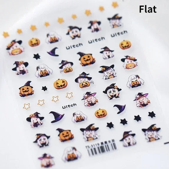 Gothic Dark Spider Butterfly Cross Flame Wings Halloween Horror Rose Flower Rabbit Pumpkin Bear Nail Art Stickers Manicure Decal (ONLINE ORDER ONLY)
