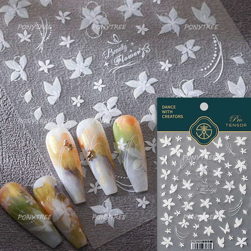 Pretty White Butterfly Flower Wreath Love Heart Crown Corsage Corolla Garland Delicate Adhesive Nail Art Sticker Manicure Decals (ONLINE ORDER ONLY)