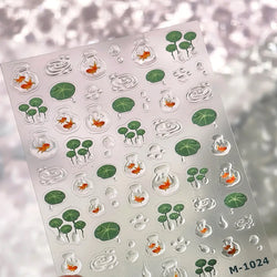 Lotus Flower Leaf Goldfish Ripple Wavelet Water Droplet Lotus Pond Brocaded Carp Self Adhesive Nail Art Stickers Manicure Decals (Online Order Only)