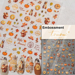 Squirrel Mushroom Apple Strawberry Cherry Pinecone Ginkgo Leaf Self Adhesive Nail Art Stickers Butterfly Flower Manicure Decals (ONLINE ORDER ONLY)