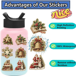 50pcs Retro Cute Santa Claus Christmas Cartoon Stickers Laptop Phone Scrapbook Suitcase Wall Sticker Kids Classics Toys (ONLINE ORDER ONLY)