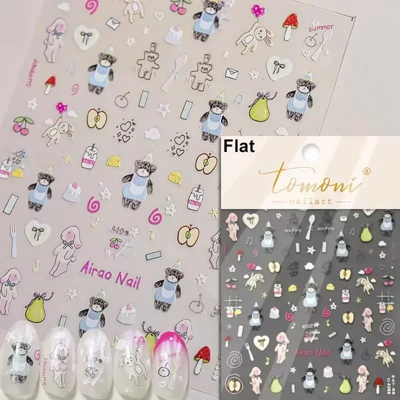 Cute Bowknot Dog Puppy Bear Strawberry Cake Fruit Juice Coffee Desserts Corgi Cherry Adhesive Nail Art Stickers Manicure Decals (ONLINE ORDER ONLY)