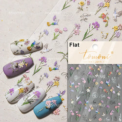 Spring Living Peach Blossom Flower Branch Petal Antique Soft Relief Adhesive Chinese Characters Nail Art Sticker Manicure Decals (ONLINE ORDER ONLY)