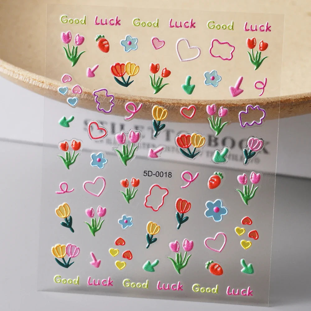 1 Sheet 5D Embossed Nail Art Stickers Graffiti Heart Flower Design Nail Art Decals Self-Adhesive DIY Manicure Nail Art Supplies* (ONLINE ORDER ONLY)