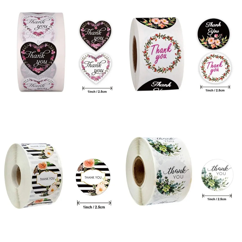 50-500pcs Labels Roll Flower Thank You Stickers 1inch Adhesive Labels Stickers for Gift Decoration Stationery Wrapping Supplies (ONLINE ORDER ONLY)