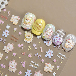 Spring Dog Bear Toy Rose Flower Floral Print Letter Bone Butterfly Cat Puppy Relief Adhesive Nail Art Stickers Manicure Decals (Online Order Only)