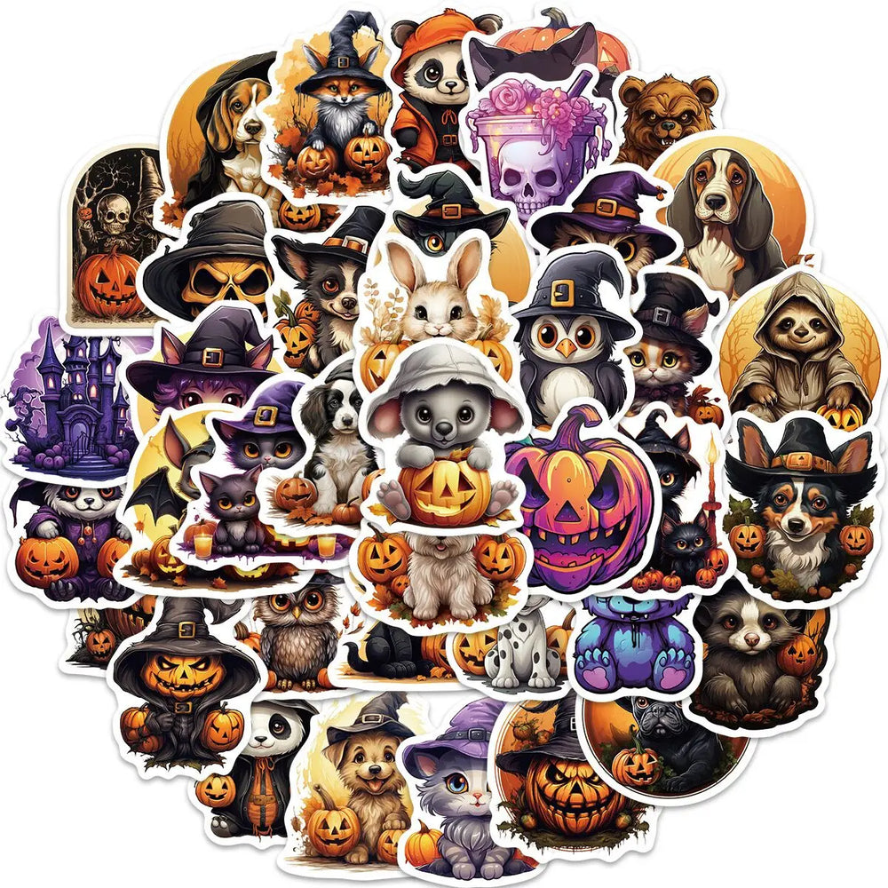 10/50PCS Funny Horror Witchy Cat Animal Cartoon Stickers Cool Decals Toy DIY Skateboard Motorcycle Halloween Decoration Sticker (ONLINE ORDER ONLY)
