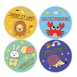 100-500pcs Animal Reward Stickers Adorable Round Kids Motivational Sticker Cartoon Incentive Teacher Gift Sealing Label (ONLINE ORDER ONLY)