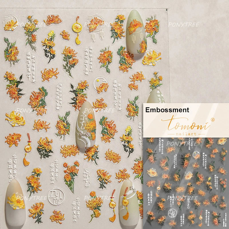 Spring Pink Lily of The Valley Flowers Blooming Blue Bowknot Heart 5D Soft Relief Self Adhesive Nail Art Sticker Manicure Decals (Online Order Only)