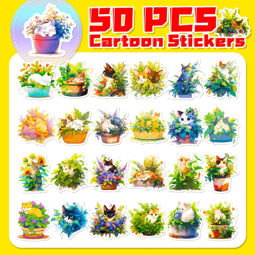 10/30/50PCS Cartoon Plant Cat Stickers Cute Animals Decals Decoration DIY Phone Notebook Laptop Luggage Helmet Car Sticker Toys (ONLINE ORDER ONLY)