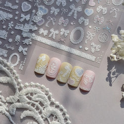 Retro Lace Gird Bowknot Love Heart Flower Leaves Fabric Art Photo Frame Embossed Self Adhesive Nail Art Stickers Manicure Decals (ONLINE ORDER ONLY)