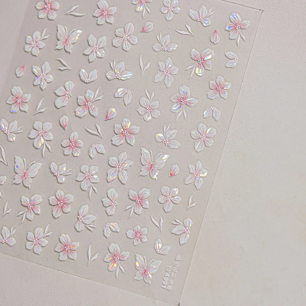 Embossed Flower Pink Butterfly Lucky Peach Blossom Chic Spring Petal 5D Soft Relief Adhesive Nail Art Stickers Manicure Decals (Online Order Only)