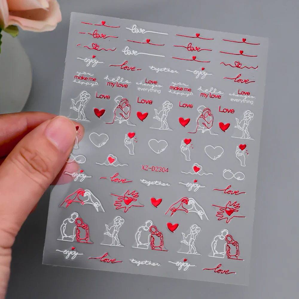 1pc Bohemian Valentine Nail Stickers 3D Self-Adhesive Fantasy Nail Art Glitter Sun, Heart, Lock, Star & Moon Designs Nail Decals (ONLINE ORDER ONLY)