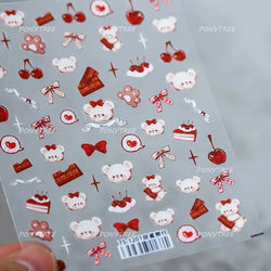 Charm Retro Bear Candy Cake Bowknot Rabbit Bunny Strawberry Footprint Muffin 3D Adhesive Nail Art Stickers Chic Manicure Decals (ONLINE ORDER ONLY)
