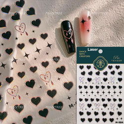Black Silver Bowknot Love Heart Lace Irregular Line Lava Chic Self Adhesive Nail Art Stickers Embossed Reliefs Manicure Decals (Online Order Only)