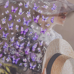Delicate Tender Purple Butterfly Seal Pattern Insect Shiny Golden Stroke Nail Art Decoration Sticker Dressy Laser Manicure Decal (ONLINE ORDER ONLY)