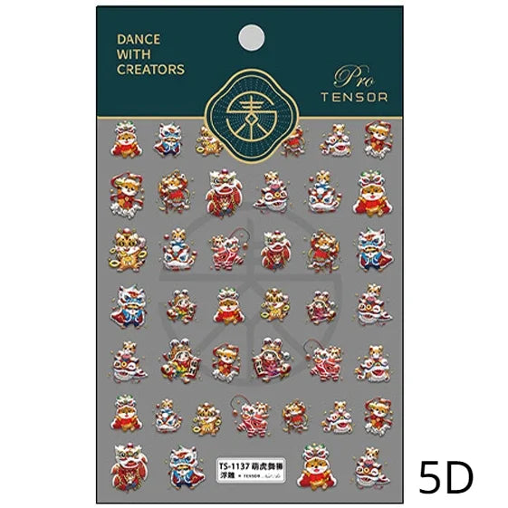 Red Lantern Tradition Design Soft Reliefs Nail Art Stickers Lion 3D Ancient Chinese Knot 5D Self Adhesive Nail Decals Wholesale (ONLINE ORDER ONLY)