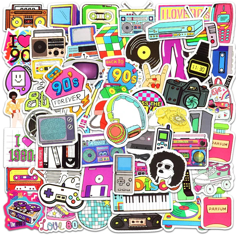 70 PCS 80s 90s Style Stickers Wall Stickers for Bedroom Closet Cool 80s Party Supplies Decor Sticker Decals Cute Home Decoration (ONLINE ORDER ONLY)