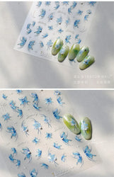Chic Butterfly Flower Lily Lilium Narcissus Line Beautiful Blue Pearl Self Adhesive Nail Art Stickers Decorations Manicure Decal (Online Order Only)
