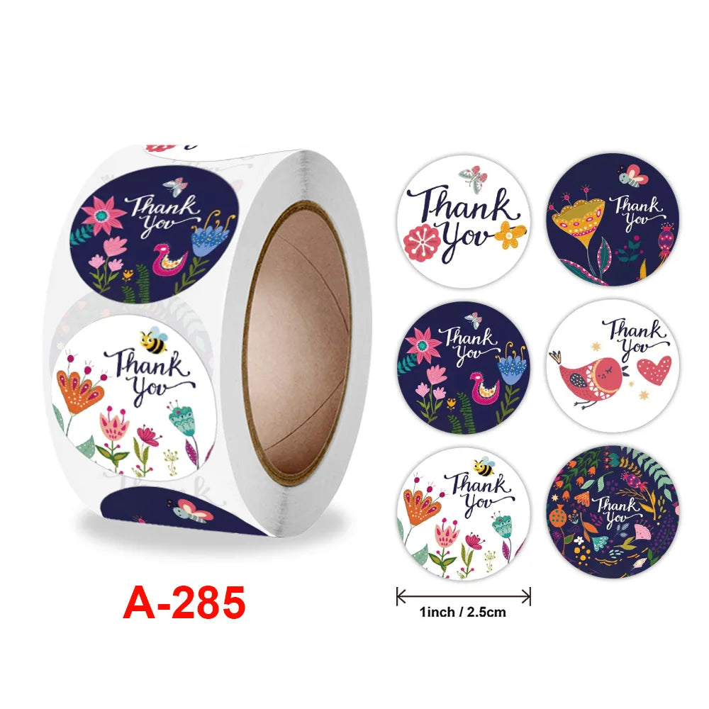 50-500pcs Labels Roll Flower Thank You Stickers 1inch Adhesive Labels Stickers for Gift Decoration Stationery Wrapping Supplies (ONLINE ORDER ONLY)