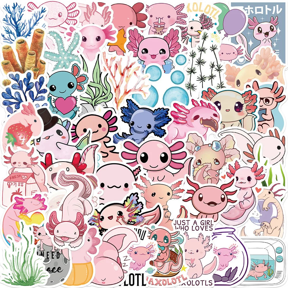 50Pcs Cute Salamander Cartoon Stickers for Helmet, Wall, DIY Decor (ONLINE ORDER ONLY)