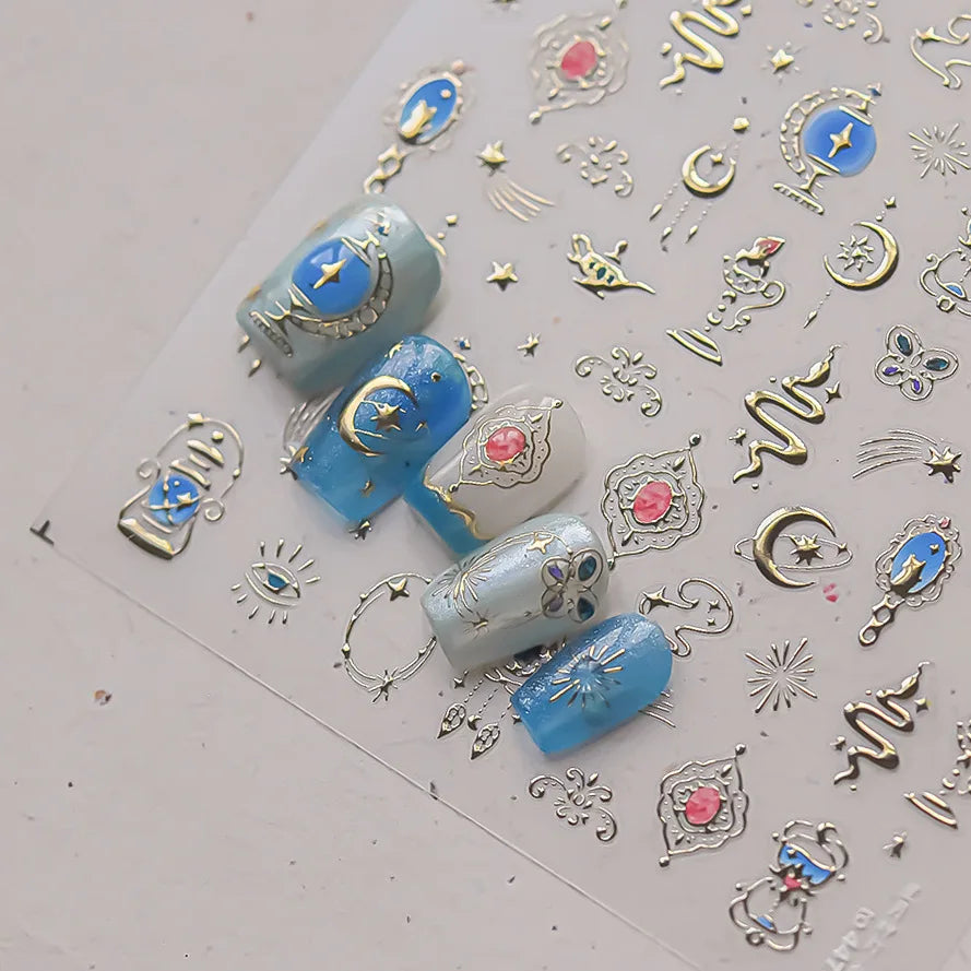 Metal Snake Flower Pattern Stars Eye Pot Moon Butterfly Story Retro Meteor Candle Hourglass Nail Art Sticker Manicure Tool Decal (ONLINE ORDER ONLY)