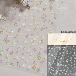 White Flower Colourful Butterfly Pearl Petal Beautiful Garden Charming Plant 5D Self Adhesive Nail Art Stickers Manicure Decals (ONLINE ORDER ONLY)