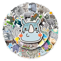 50Pcs Rhino Cartoon Waterproof Vinyl Stickers for Skateboard Snowboard (Online Order Only)