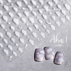 1pc Cute White Cloud Nail Stickers Ultra Thin Nail Art Stickers Self Adhesive Decals Star Moon/Flower/Clouds Kawaii Nail Decals (Online Order Only)