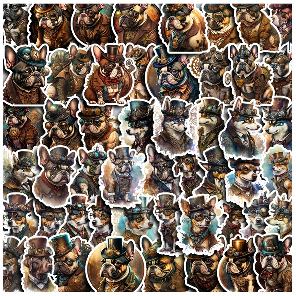 10/30/50pcs Vintage Steampunk Dog Sticker Packs (ONLINE ORDER ONLY)