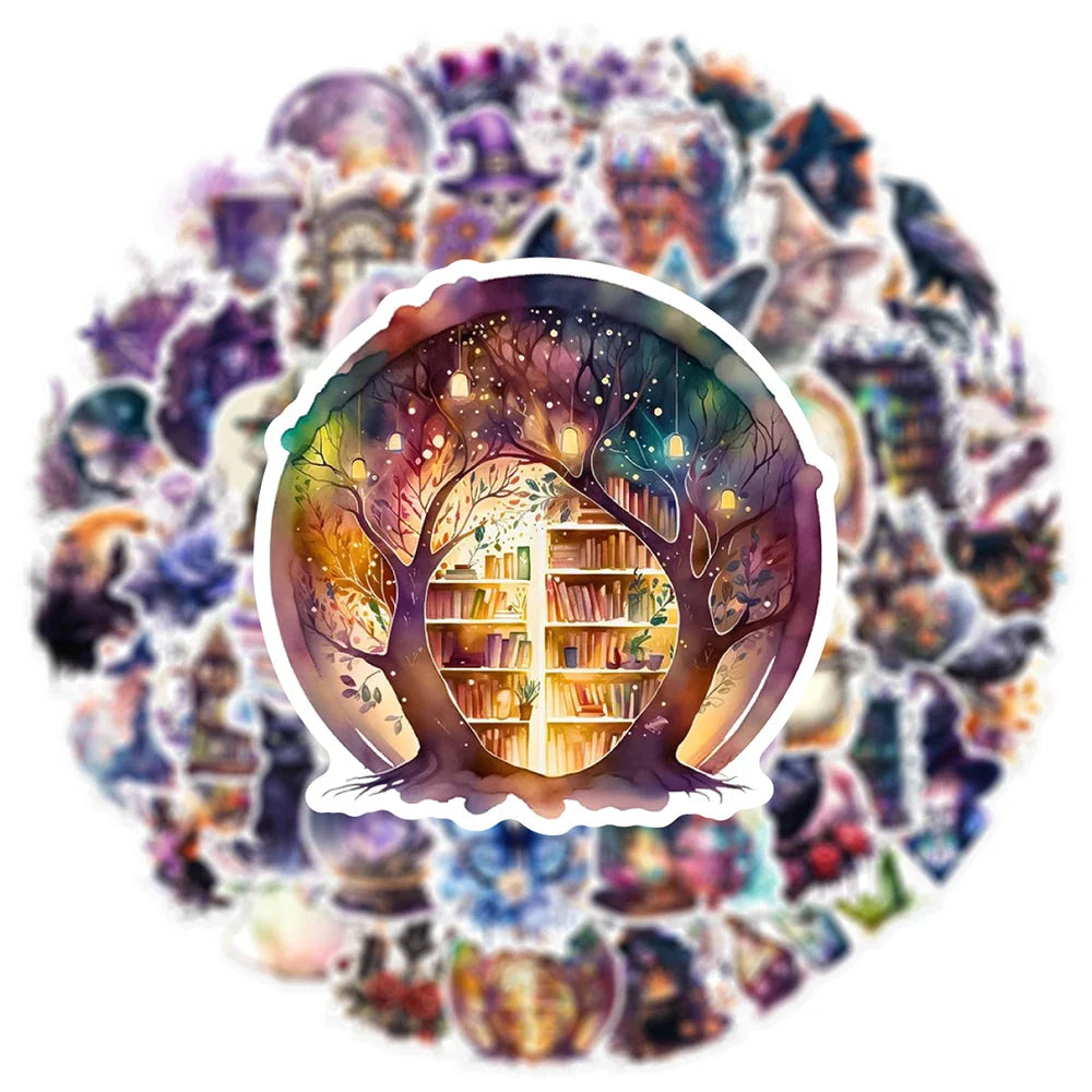 10/30/50pcs Gothic Magic Witch Cartoon Waterproof Stickers Halloween Horror Aesthetic Decals Car Laptop Cool Graffiti Sticker (ONLINE ORDER ONLY)