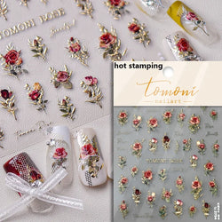 Romantic Candle Holder Lace Rambler Rose Pink Flower Bowknot Candlestick Ribbon Adhesive Nail Art Stickers Shiny Manicure Decals (ONLINE ORDER ONLY)