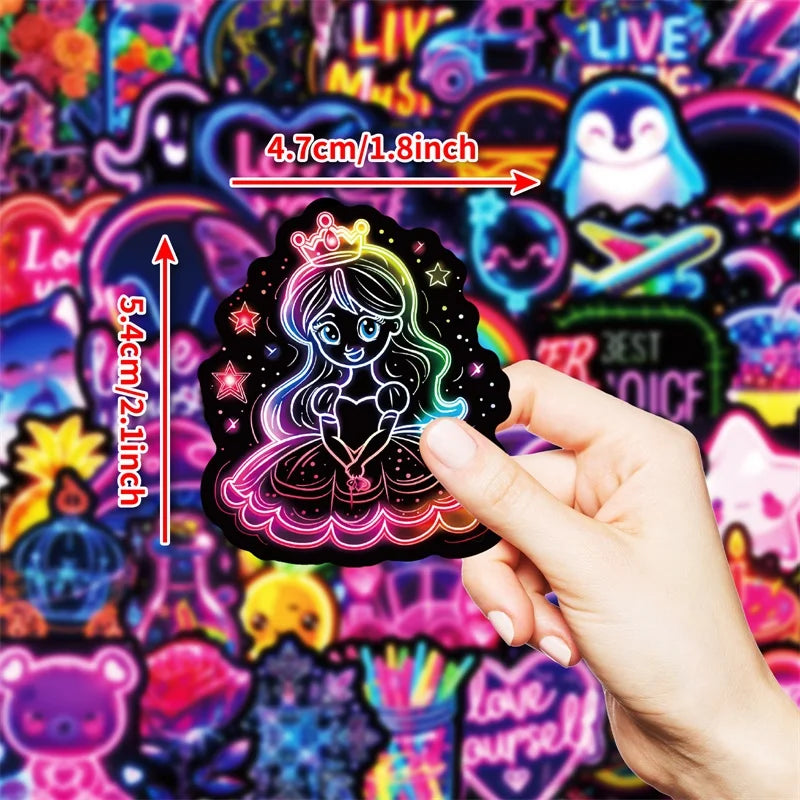 10/30/50PCS Kawaii Neon Lamp Sticky PVC Sticker Aesthetic DIY Decoration Scrapbooking Hand Accounting Supplies for Kids (ONLINE ORDER ONLY)