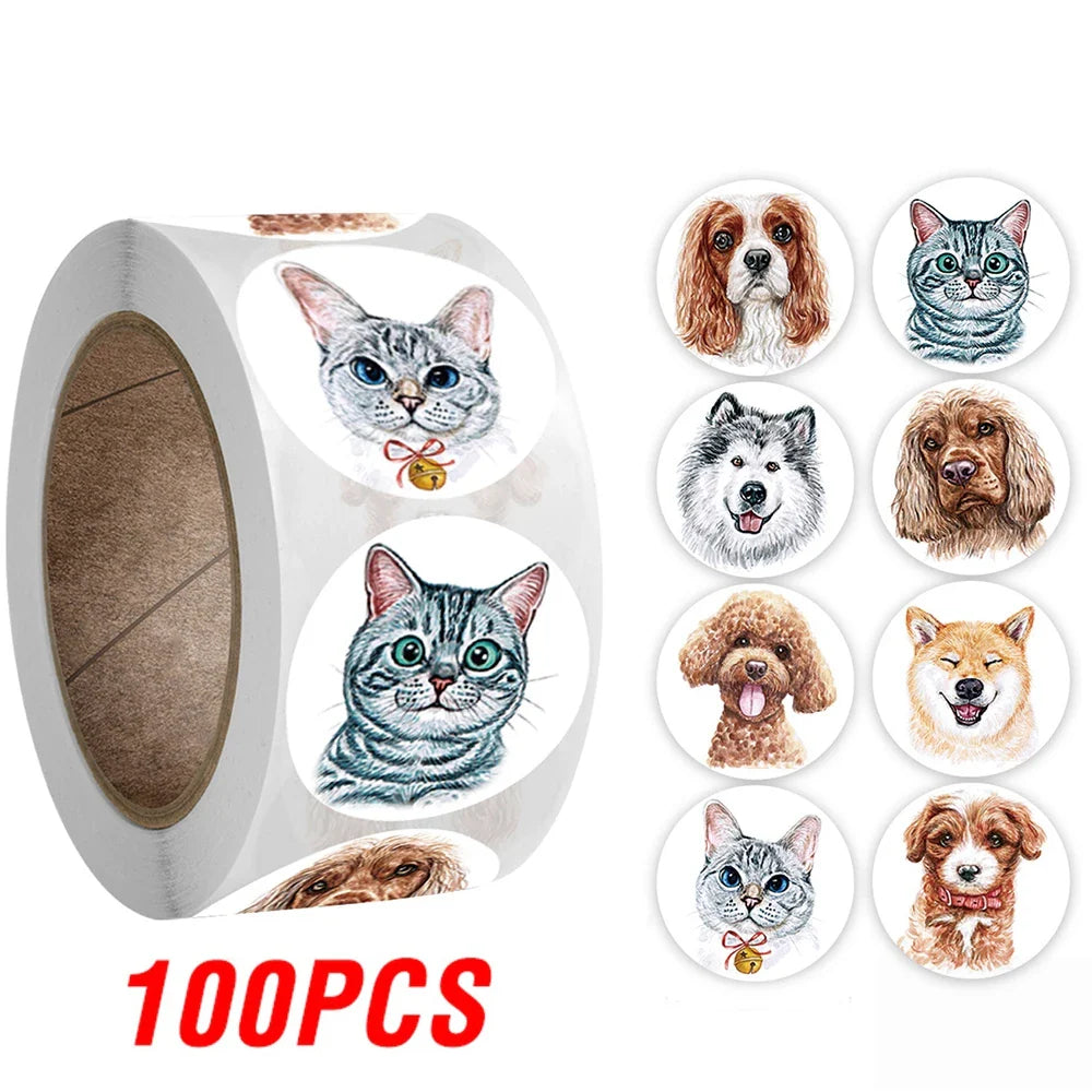 100-500pcs Cartoon Cat Stickers Round Adhesive Labels For Student Teacher Prize Business Gift Wraps Decorative Stickers (ONLINE ORDER ONLY)