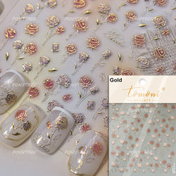 Watercolor Style Colourful Rose Flower Embossment Romantic Garden 5D Self Adhesive Nail Art Decoration Stickers Manicure Decals (ONLINE ORDER ONLY)