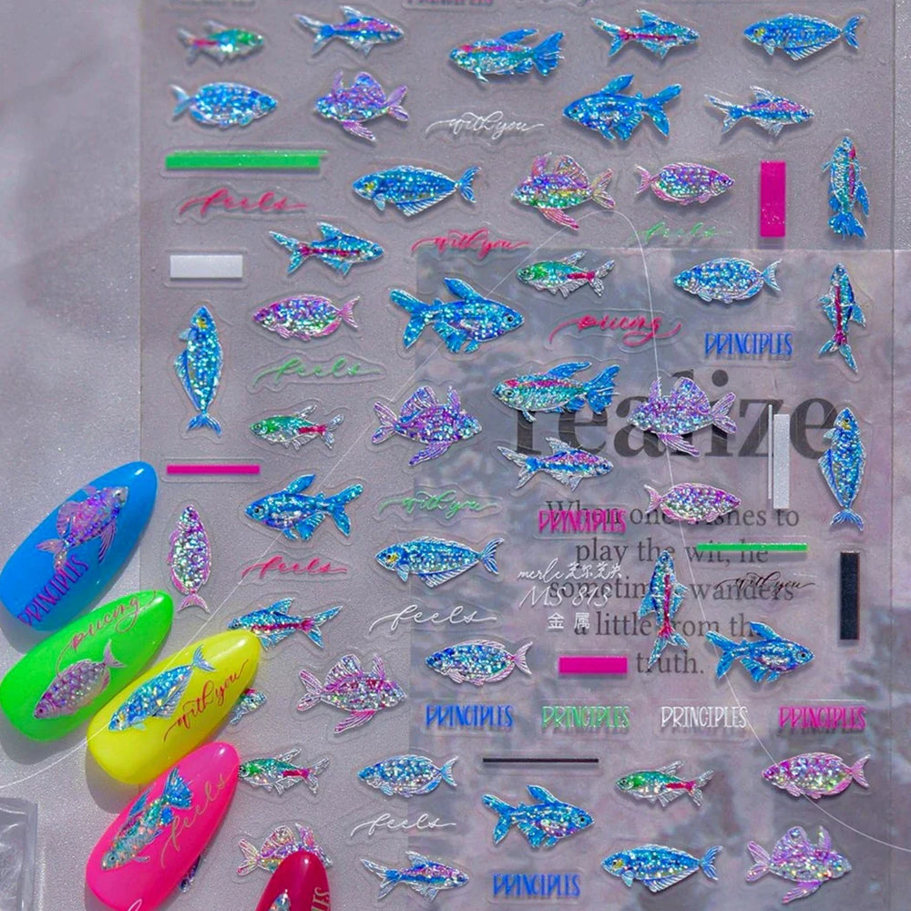 Deep Sea Animal Fish Shoal of Fish Whale Coral Dolphin Summer Beach Cute Jellyfish Bubble Bathyal Fauna Nail Art Stickers Decals (ONLINE ORDER ONLY)
