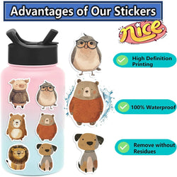 50PCS Funny Cute Animals Stickers For Cup Stationery Guitar Phone Bicycle Laptop Luggage Car Graffiti Kids Toys Cartoon Decals (ONLINE ORDER ONLY)