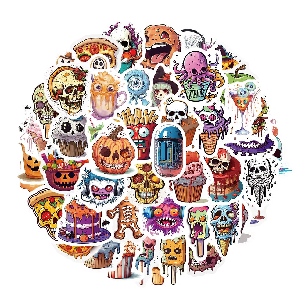 10/30/50PCS Funny Horror Skeleton Graffiti Stickers Decals Halloween Decoration Waterproof Skateboard Luggage Guitar Cartoon Toy (ONLINE ORDER ONLY)