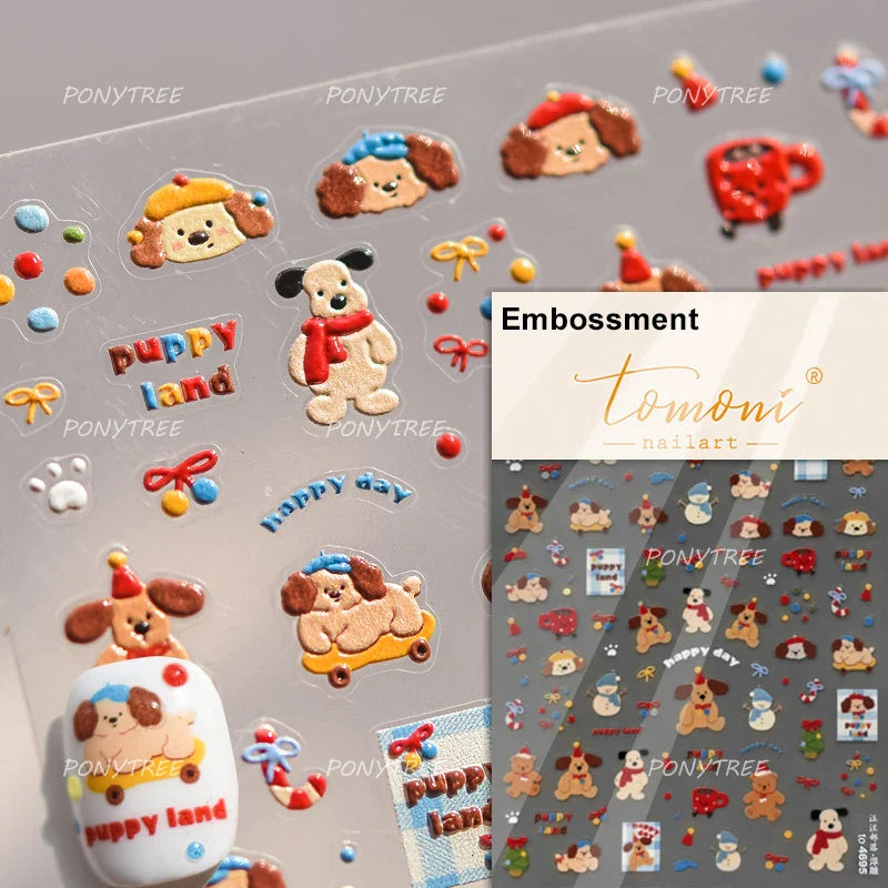 Cute Apple Fruit Dog Puppy Cat Kitten Adhesive Nail Art Sticker Charming Delicate Rhinestone Shiny Manicure Decals Nail Supplies (ONLINE ORDER ONLY)