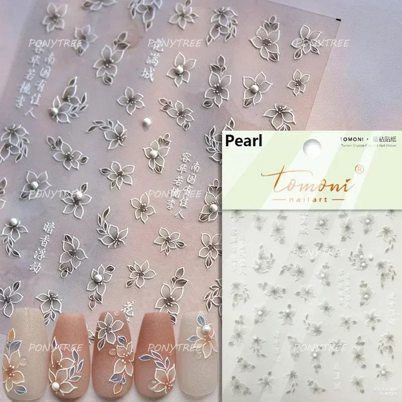 Pink Hot Stamping Flower Charm Peach Blossom Canglan Clover Daisy Pearl Self Adhesive Nail Art Decoration Sticker Manicure Decal (ONLINE ORDER ONLY)
